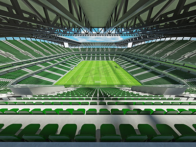 有绿色位子和贵宾包厢的大美丽的现代足球场