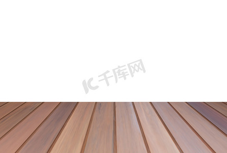孤立在白色背景上的棕色木桌的顶部