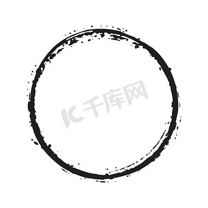 圆形框架，grunge 纹理手绘元素，在白色背景上隔离的矢量插图