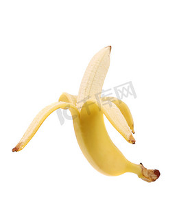 卡通香蕉5摄影照片_打开孤立在白色背景上的香蕉