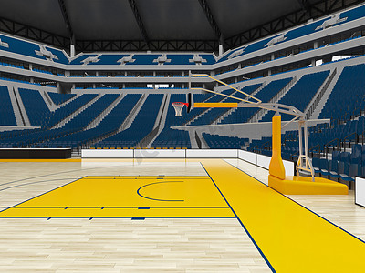 蓝色座椅摄影照片_美丽的篮球运动场，设有贵宾包厢和蓝色座椅，可供两万名球迷使用