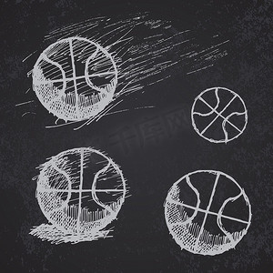 黑板上设置的篮球球素描