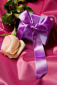 带玫瑰的淡紫色礼物