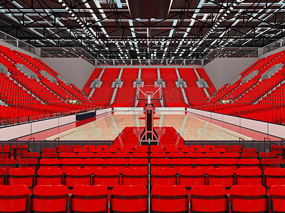 vip座椅摄影照片_带红色座椅和 VIP 包厢的漂亮现代篮球场