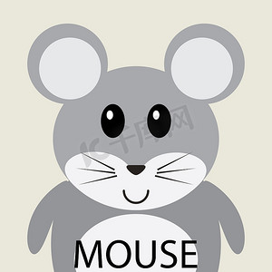可爱的灰色鼠标卡通平面图标头像