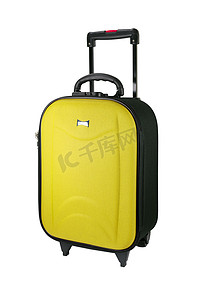 在白色背景隔绝的黄色旅行行李。