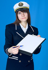 海制服与平板电脑的女人
