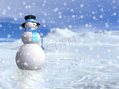 冬天的雪人 - 3D 渲染