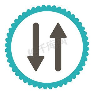 箭头交换垂直平面灰色和青色圆形邮票图标