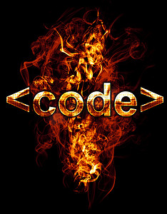 代码，数字插图与铬效果和红火 o