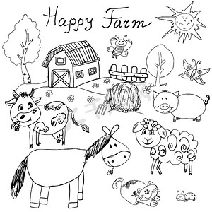 快乐农场涂鸦图标集。