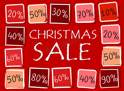 圣诞销售和正方形百分比-复古红色标签