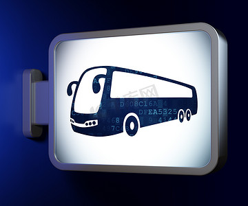 旅游概念： 广告牌背景上的巴士