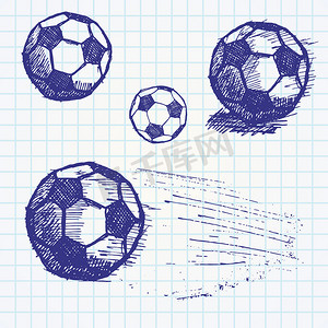 创意足球背景摄影照片_在纸质笔记本上设置的足球素描