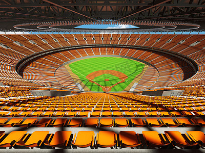 有橙色位子和贵宾包厢的大美丽的现代棒球场