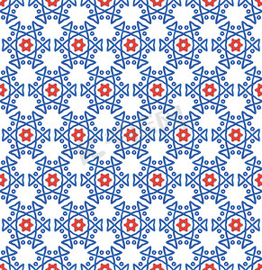 蓝红六角星冬季图案