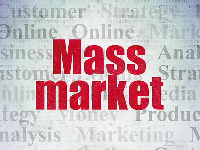 广告概念： 数字数据纸张背景上的大众市场