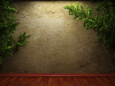 混凝土墙摄影照片_旧混凝土墙和植物
