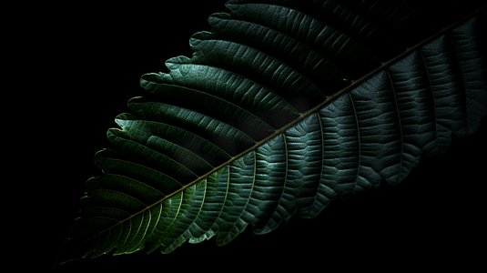 童趣背景童真摄影照片_黑色背景上绿叶的特写