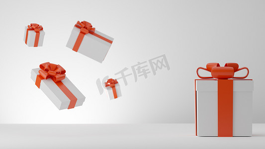 3D ：圣诞节和新年问候，与白色礼物盒的横幅