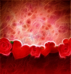 垃圾红心和玫瑰边框红色背景可爱背景