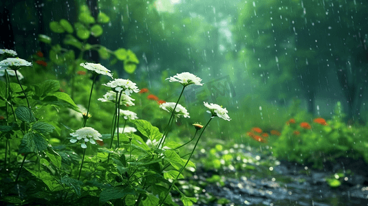 春季谷雨绿色叶子花开自然