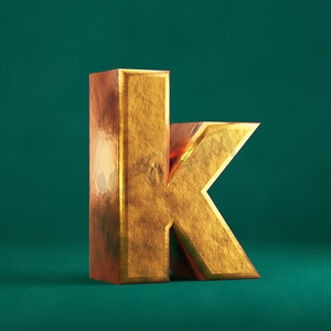 潮水绿色背景上的 Fortuna 金色字母 K 小写。