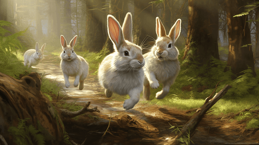 森林动物动物摄影照片_森林里可爱奔跑的兔子