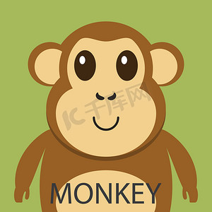 头像卡通动物摄影照片_可爱的棕色猴子卡通平面图标头像