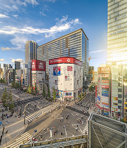 秋叶原十字路口的空中日落景观