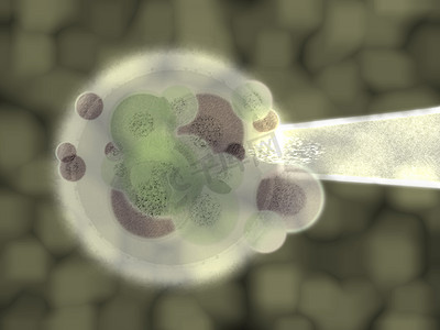 3d 绿色植物细胞物质医学插图与针尖