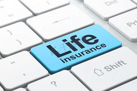 保险的概念： 在电脑键盘背景上的人寿保险