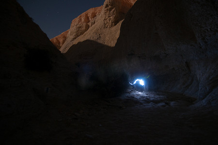 沙漠之夜摄影照片_在夜间沙漠徒步旅行