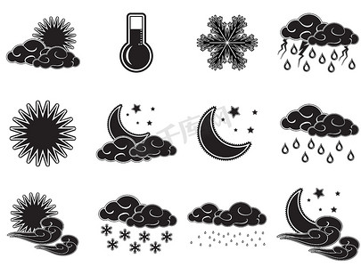 夜天天气颜色图标设置黑色隔离在白色背景