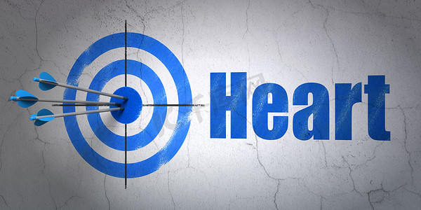 健康理念： 目标和心脏在背景墙上