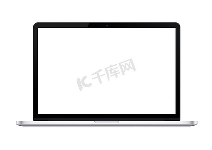 kt板模板摄影照片_白色背景上孤立的银色笔记本电脑模型