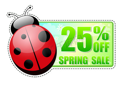 带有瓢虫的春季销售绿色标签减价 25%