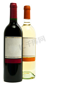白葡萄酒瓶摄影照片_红葡萄酒和白葡萄酒瓶