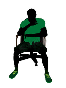 坐在椅子上的非洲裔美国网球运动员插画剪影