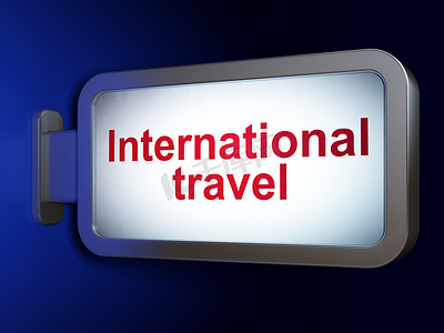 假期旅游海报摄影照片_旅游概念： 广告牌背景上的国际旅游