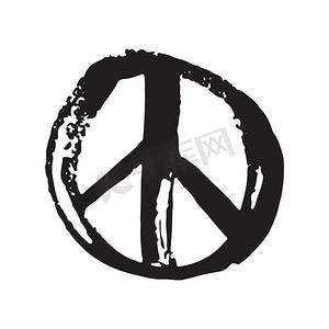 和平符号，手绘 grunge 嬉皮或和平主义标志，白色背景上孤立的矢量图
