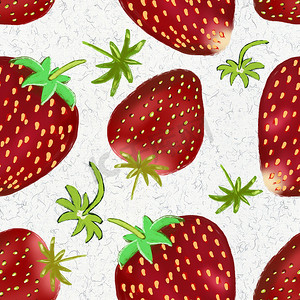 手绘草莓白色无缝图案。
