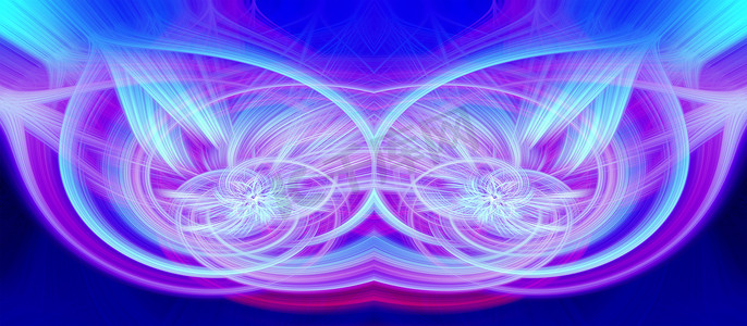 美丽的抽象交织在一起的发光 3d 纤维形成了火花、火焰、花朵、相互关联的心形。