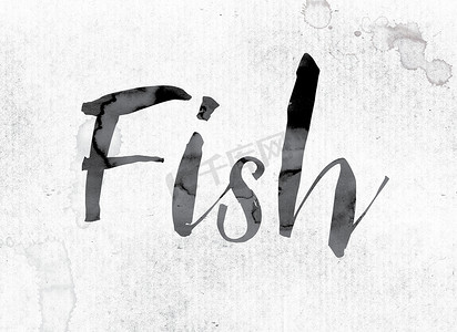 手绘的字母摄影照片_用墨水画的鱼概念