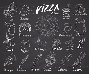 比萨菜单手绘素描集。