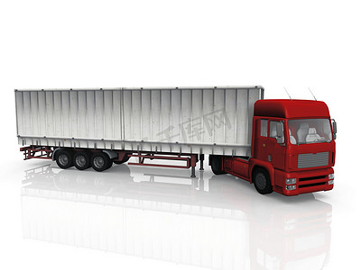 大货物流摄影照片_白色背景下的红色卡车