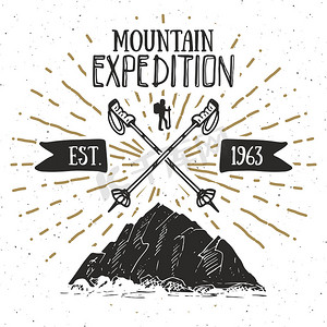登山探险复古标签复古徽章。