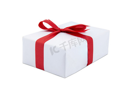 圣诞节和新年的白色礼盒和红丝带我