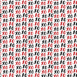字母c矢量摄影照片_XOXO 毛笔字母标志无缝图案，Grunge calligraphiv c 拥抱和亲吻短语，互联网俚语缩写 XOXO 符号，在白色背景上隔离的矢量插图