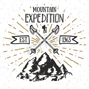 登山探险复古标签复古徽章。